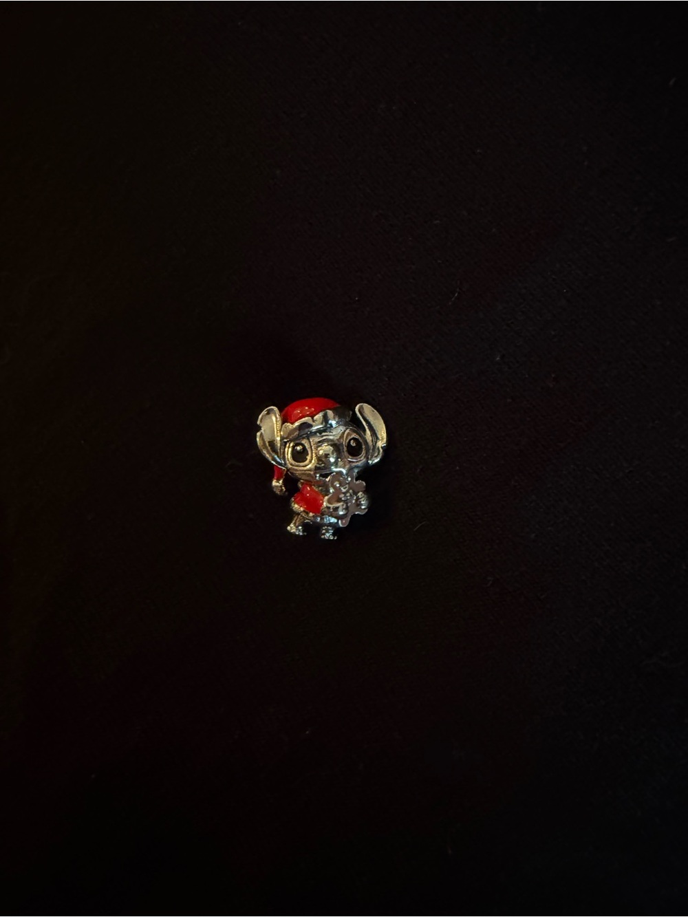 Pandora Silver and Red Stitch Charm Santa with small gingerbread in hand